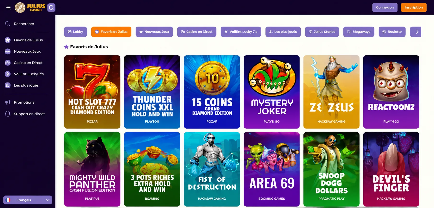 Jeux de casino sur Julius Casino – machines à sous et live